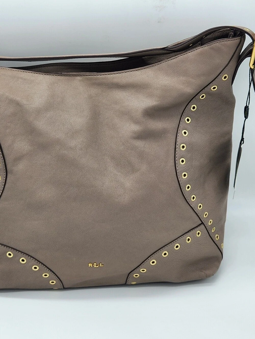 Lauren Ralph Lauren Morley Small Hobo Bag Porcini Leather Gold Grommet NWT